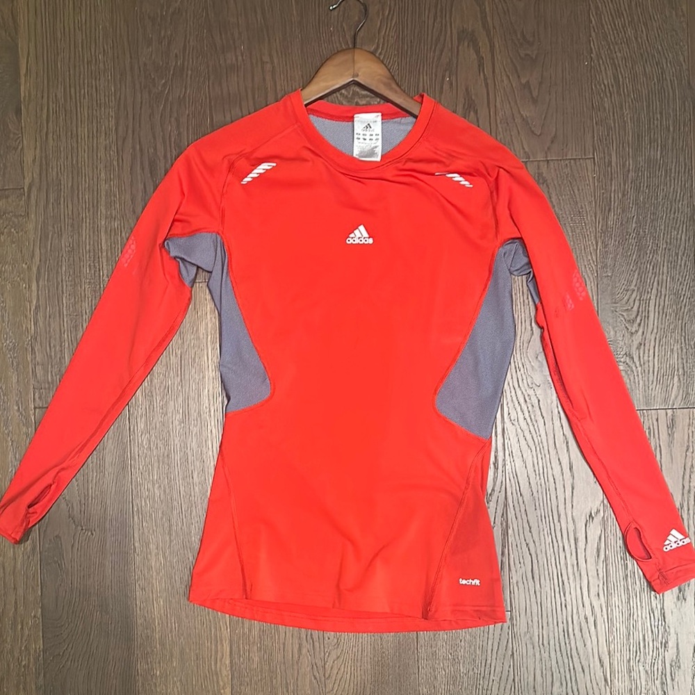 Adidas Red and Gray Long Sleeve COMPRESSION TEE